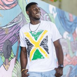 Alternative view of Men's 'Distressed Jamaica Flag' Printed Cotton T-shirt