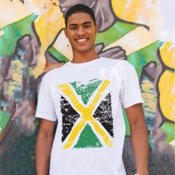 Men's 'Distressed Jamaica Flag' Printed Cotton T-shirt