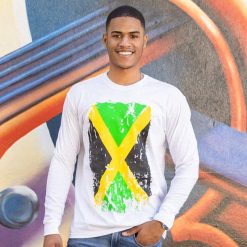 Men's 'Distressed Jamaica Flag' Printed Long Sleeve T-shirt