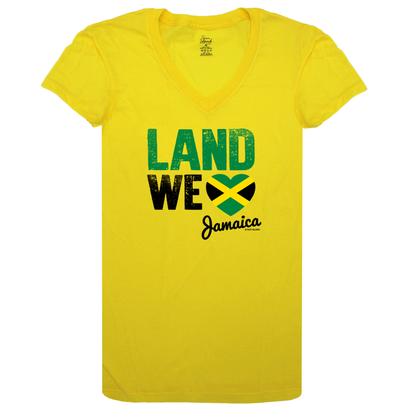 Ladies 'land We Love' V-Neck Sheer Jersey T-shirt-Sun Island Jamaica
