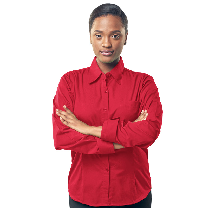Red button shirt best sale womens